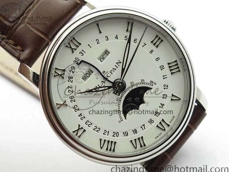 0302 Villeret 6654 SS Complicated Function OMF 1:1 Best Edition White Dial on Brown Leather Strap A6654 V Popular 7904